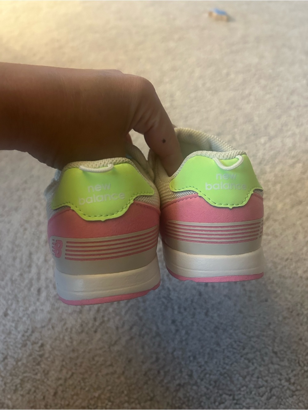 New Balance Kids Cream Sneakers with Pink and Neon Green Accents - Picture 7 of 7